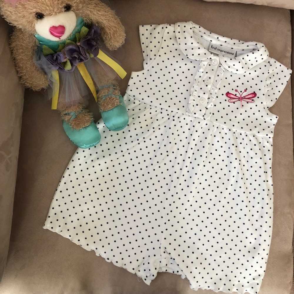First Impressions Polka Dot Romper 6-9 Months NWOT